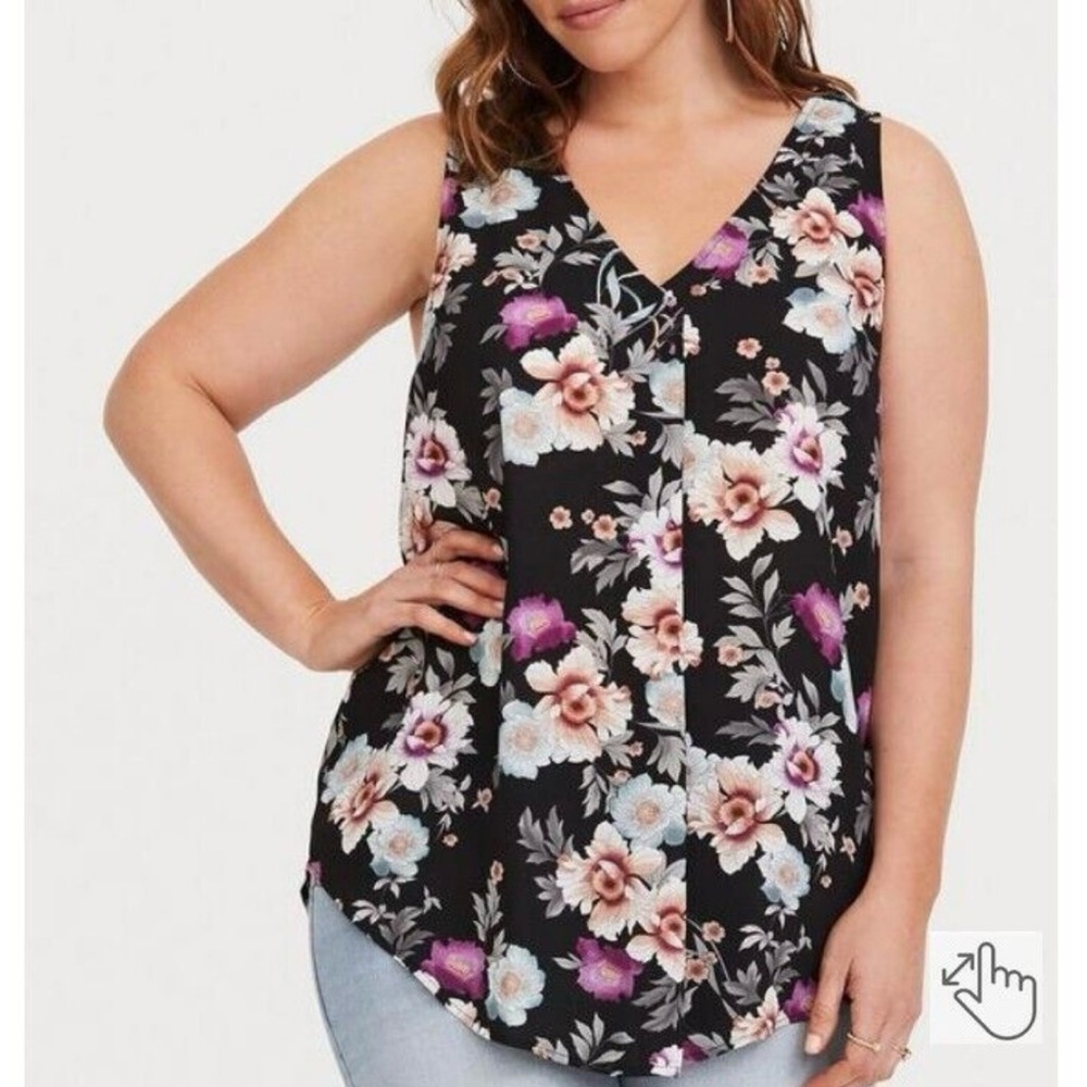 Torrid Black Floral Georgette Tunic Tank Top Size 5X Moody Feminine Whimsigoth